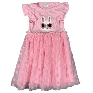 Girls 5T Easter Dress Pink Ribbed‎ Bunny Sunglasses Tutu Tulles Celebrate Easter